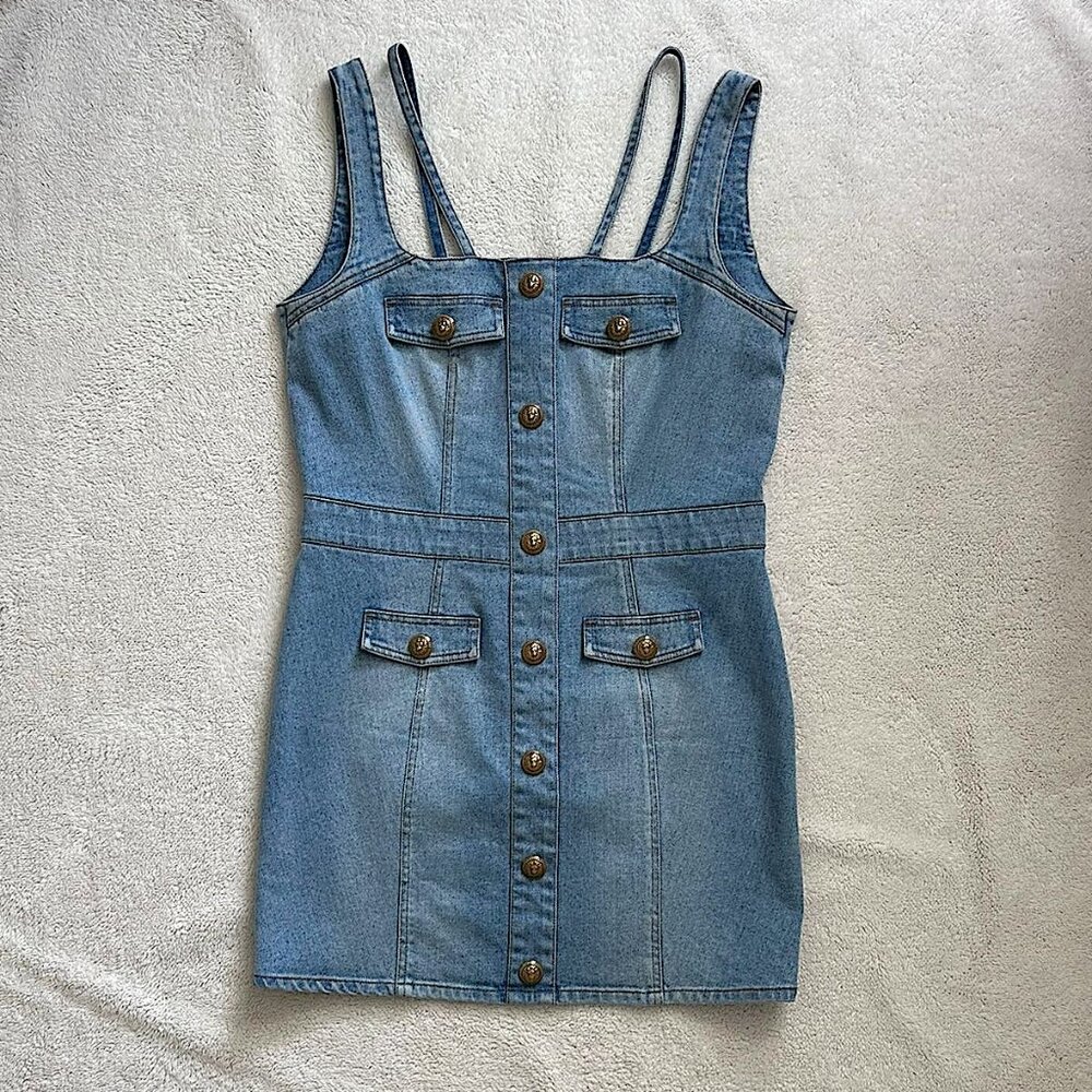 Balmain Blue Shift Dress - Cotton, Like New